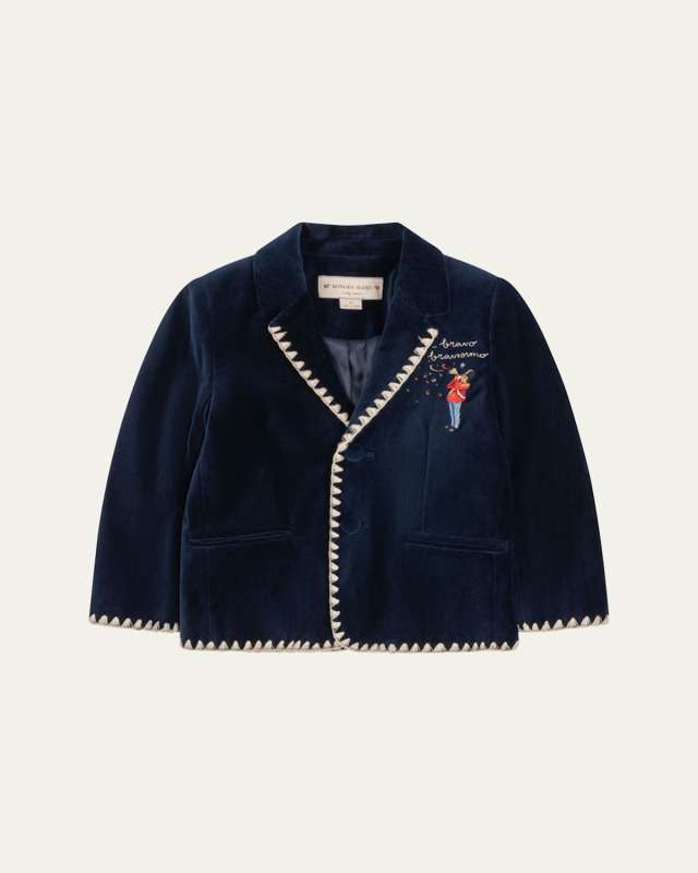 Boy's Rocky Embroidered Blanket-Stitch Blazer, 18M-10